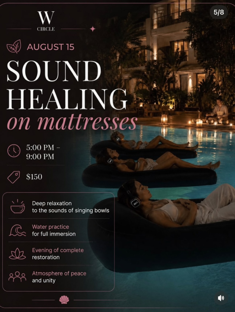 August 15. Floating Sound Healing: Wellness and Beauty Day